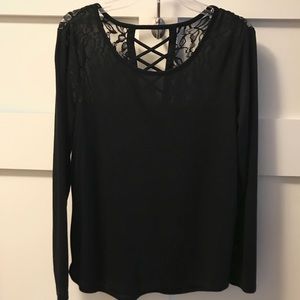 Black lace cutout long sleeve top
